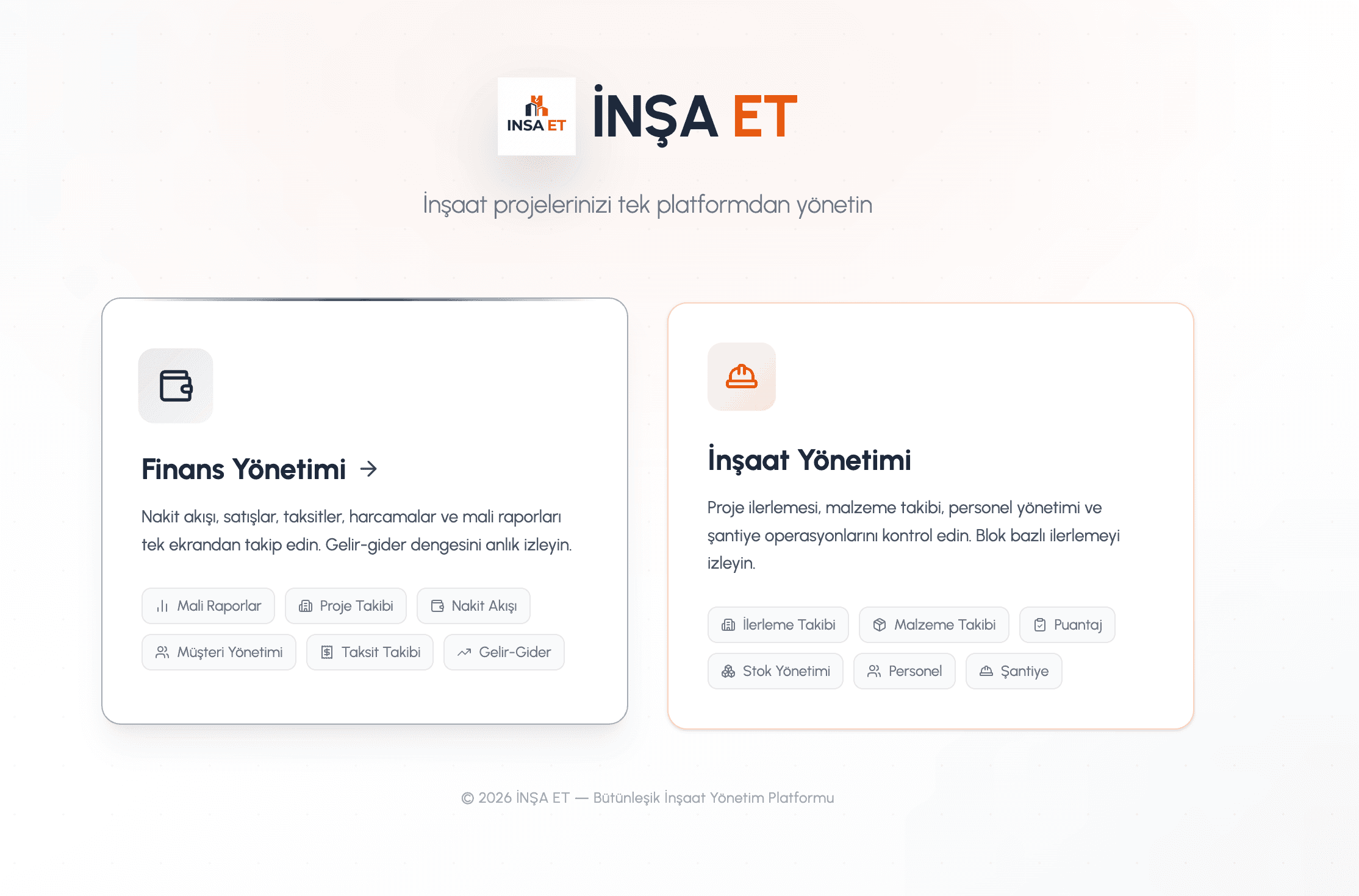 İNŞA ET Dashboard Hızlı Kurulum